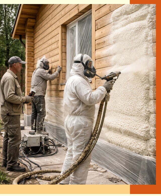 Утепление дома из бруса ППУ в Черемхово от 4014 руб/м2 под ключ | ТепломастерЧрм