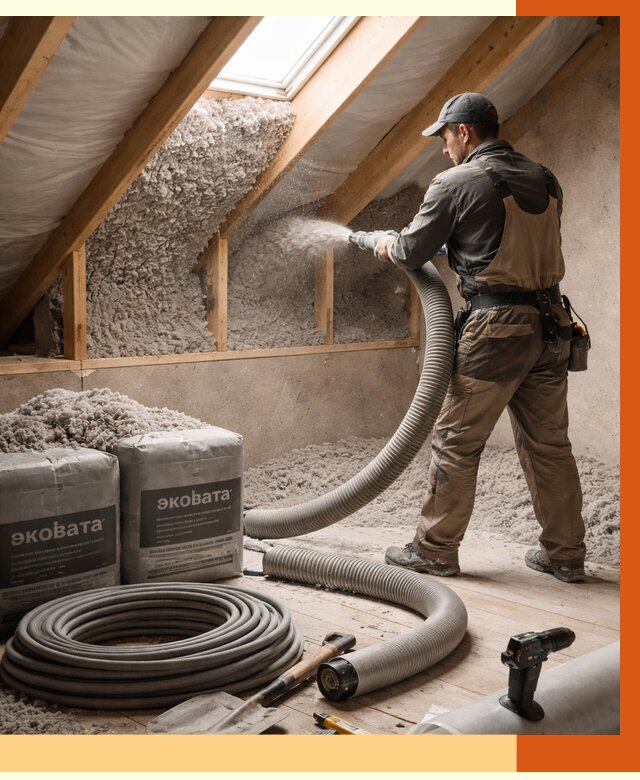 Утепление мансарды эковатой в Черемхово от 2294 руб/м2 — монтаж, задувка, цена | ТепломастерЧрм