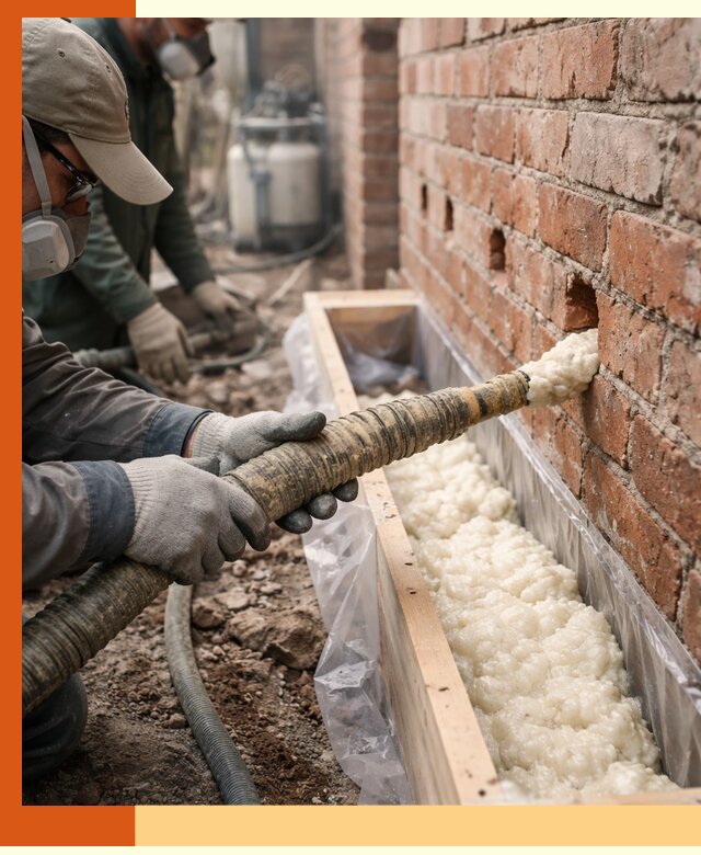 Заливка ППУ в пустоты кирпичной стены в Черемхово