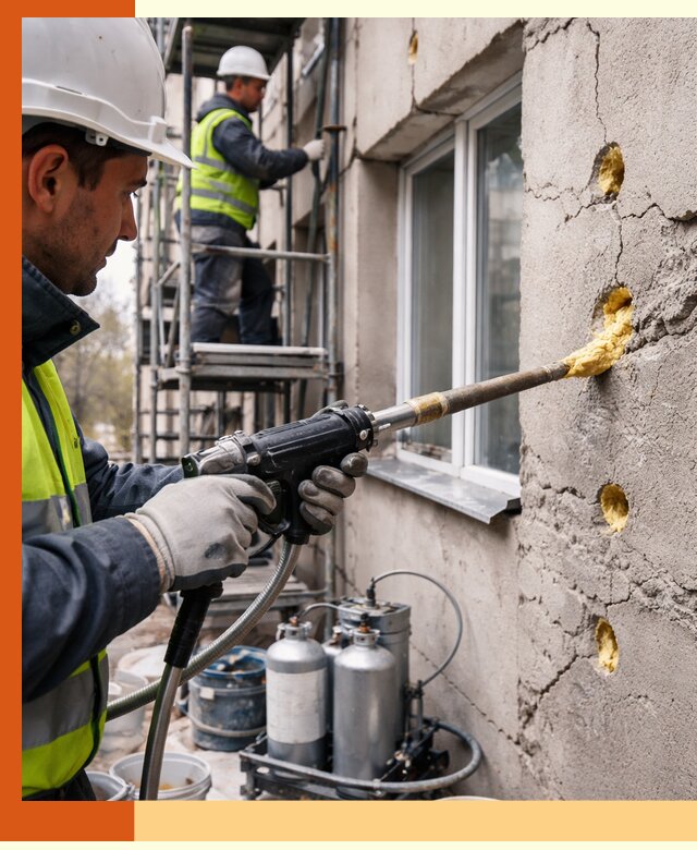 Заполнение пустот в фасаде и утепление стен в Черемхово